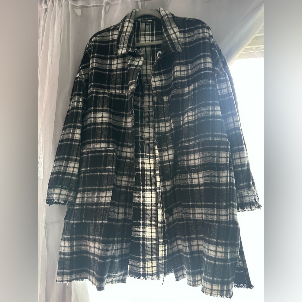 Plaid Black and White Women's Coat